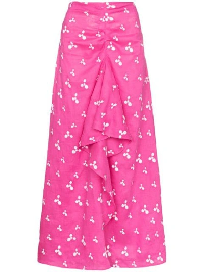 Shop All Things Mochi Ola Printed Linen Midi Skirt In Pink