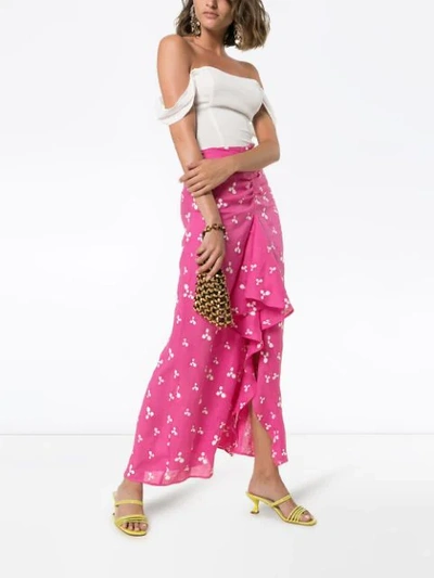 ALL THINGS MOCHI OLA PRINTED LINEN MIDI SKIRT - 粉色