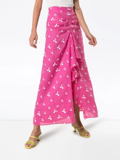 Shop All Things Mochi Ola Printed Linen Midi Skirt In Pink