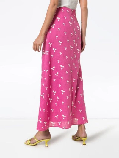 ALL THINGS MOCHI OLA PRINTED LINEN MIDI SKIRT - 粉色