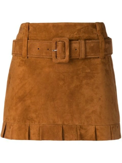 Prada Ruffled Suede Mini Skirt W Belt In Brown ModeSens