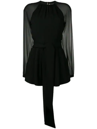 Shop Saint Laurent Tie Waist Playsuit In Black