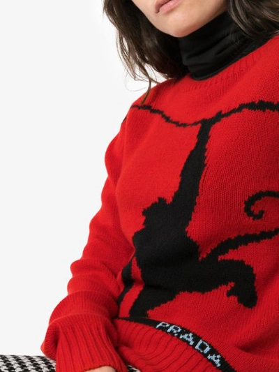 Shop Prada Monkey Intarsia Wool Cashmere Blend Jumper - Red