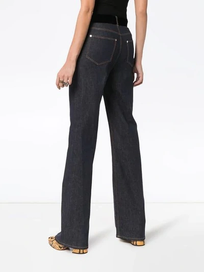 Shop Adeam Bootleg Silk-blend Belted Jeans In Blue