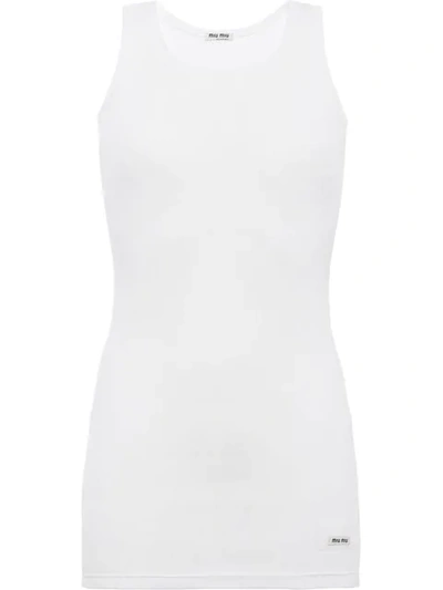 Shop Miu Miu Ribbed Tank Top In White