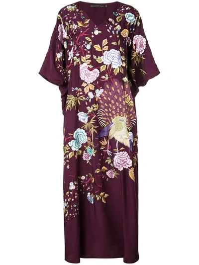 Shop Josie Natori Couture Floral Embroidered Kaftan In Purple