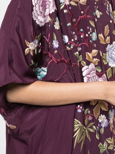 Shop Josie Natori Couture Floral Embroidered Kaftan In Purple