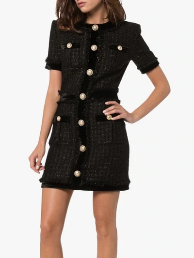 Shop Balmain Buttoned Mini Dress In Black