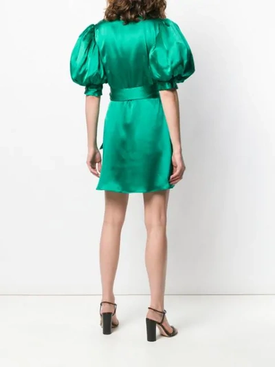 Shop Alessandra Rich Puff Sleeve Wrap Mini Dress In Green 1780