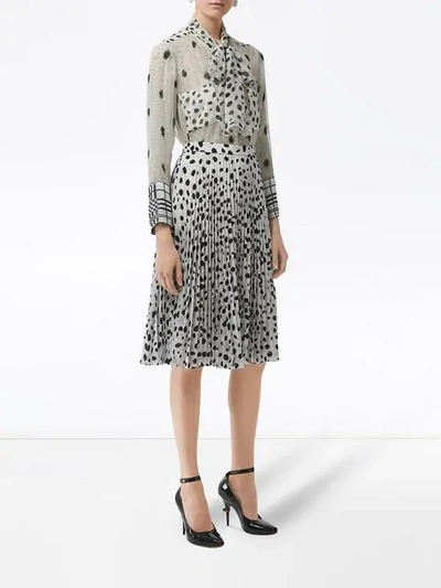 Shop Burberry Dalmatian Print Crepe Pleated Skirt In White