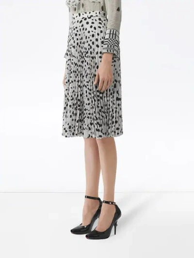 Shop Burberry Dalmatian Print Crepe Pleated Skirt In White