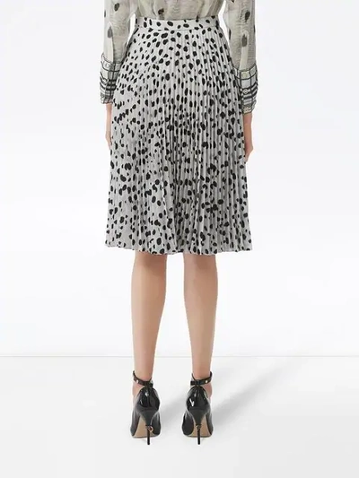 Shop Burberry Dalmatian Print Crepe Pleated Skirt In White