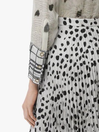 Shop Burberry Dalmatian Print Crepe Pleated Skirt In White