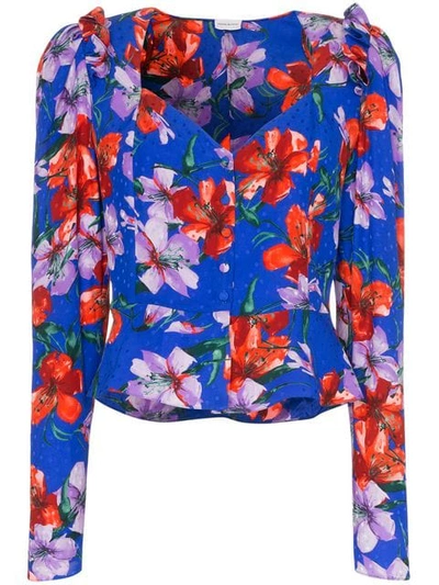 Shop Magda Butrym Evora Floral Print Silk Blouse In Blue