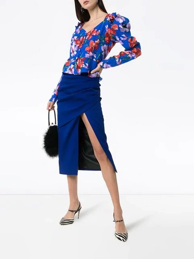 Shop Magda Butrym Evora Floral Print Silk Blouse In Blue