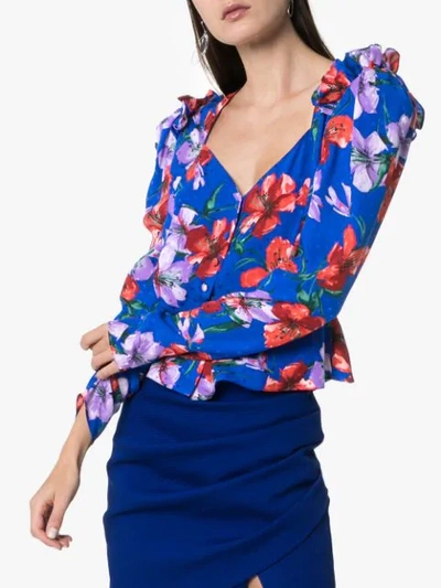 Shop Magda Butrym Evora Floral Print Silk Blouse In Blue