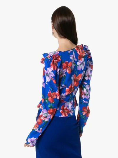 Shop Magda Butrym Evora Floral Print Silk Blouse In Blue