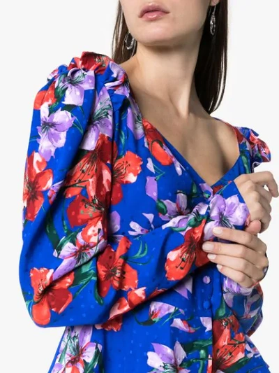 Shop Magda Butrym Evora Floral Print Silk Blouse In Blue