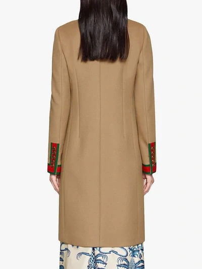 Shop Gucci Wool Coat With Web In 2553 Beige