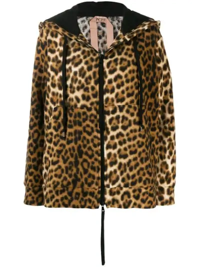 Shop N°21 Leopard Print Hooded Jacket In Black