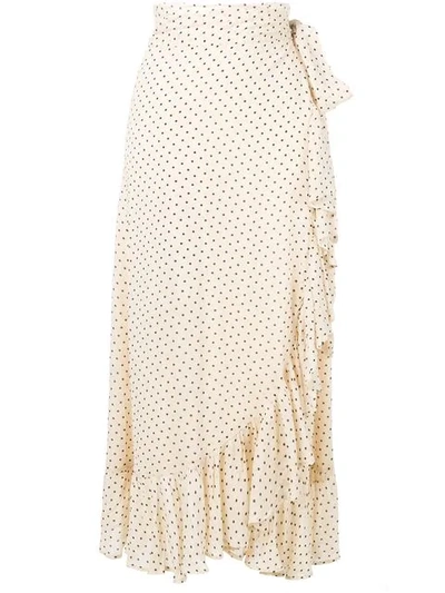 Shop Ganni Draped Polka Dot Skirt In Neutrals