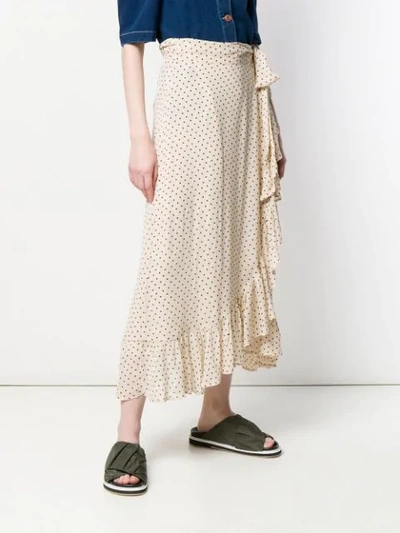 Shop Ganni Draped Polka Dot Skirt In Neutrals