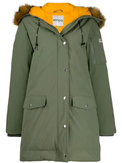 Shop Kenzo Faux Fur Hooded Coat In 49 Taupe Khaki