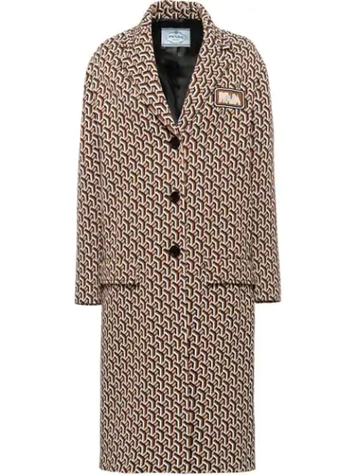 Shop Prada Twist Motif Jacquard Coat In Brown