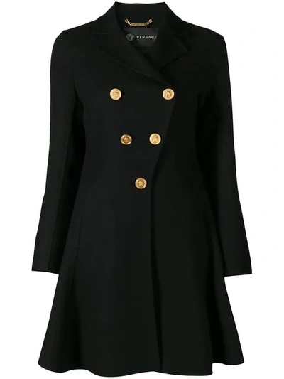Shop Versace Flared Coat In Black