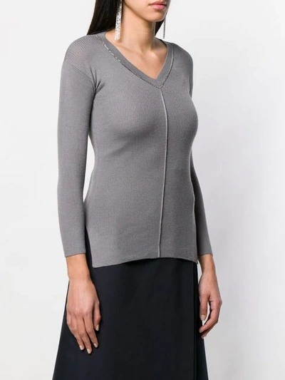 Shop Fabiana Filippi Ribbed Sweater In Grey
