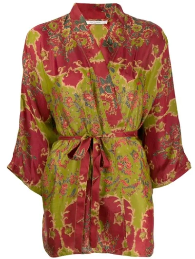 Shop Mes Demoiselles Floral Waist-tied Kimono - Red