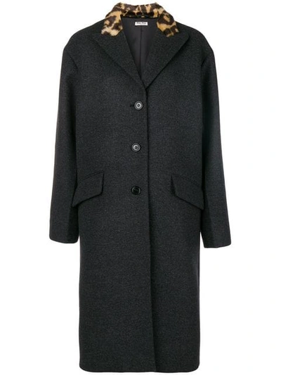 Shop Miu Miu Faux Fur Collar Coat In Grey