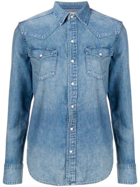 ralph lauren tie neck denim shirt