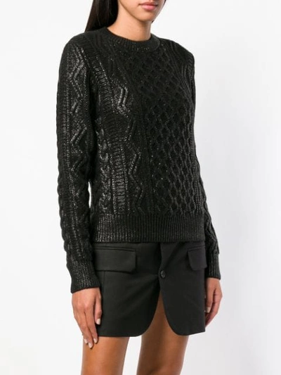 Shop Saint Laurent Lamé Aran Knitted Sweater In Black