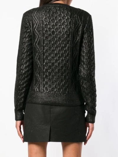 Shop Saint Laurent Lamé Aran Knitted Sweater In Black