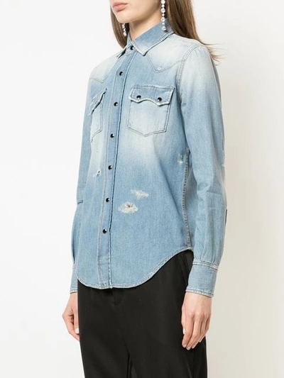 Shop Saint Laurent Distressed Western-style Shirt In 4161 Dirty Sunrise Blue