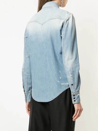 Shop Saint Laurent Distressed Western-style Shirt In 4161 Dirty Sunrise Blue