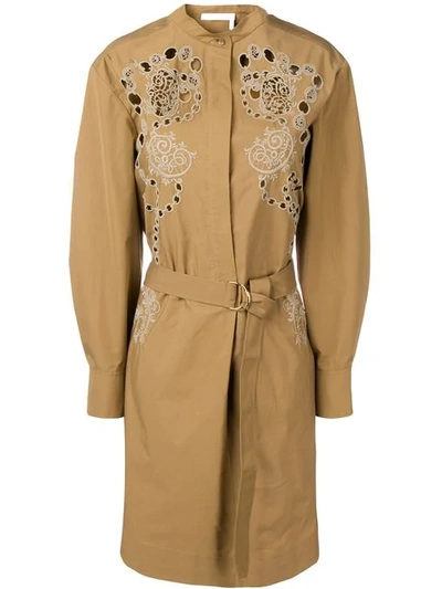 Shop Chloé Embroidered Shirt Dress In Brown