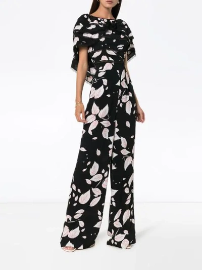 By Timo Leaf Print Jumpsuit In Black | ModeSens