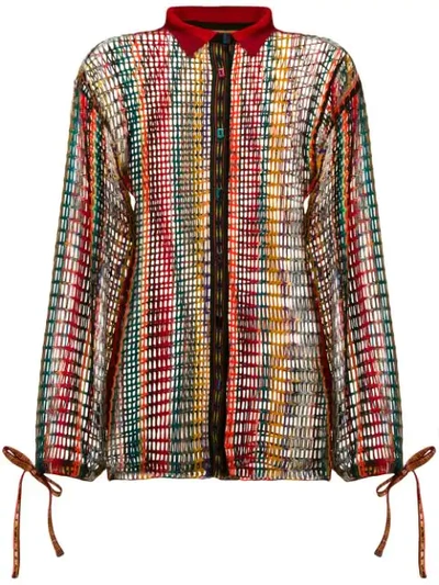 Shop Missoni Striped Crochet Knit Shirt - Brown