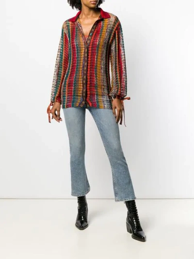 Shop Missoni Striped Crochet Knit Shirt - Brown