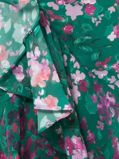Shop Marchesa Notte Long Floral Wrap Dress In Green