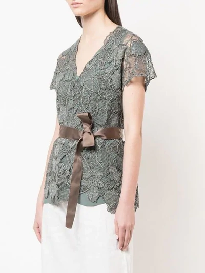 Shop Brunello Cucinelli Scalloped Lace Blouse In Green