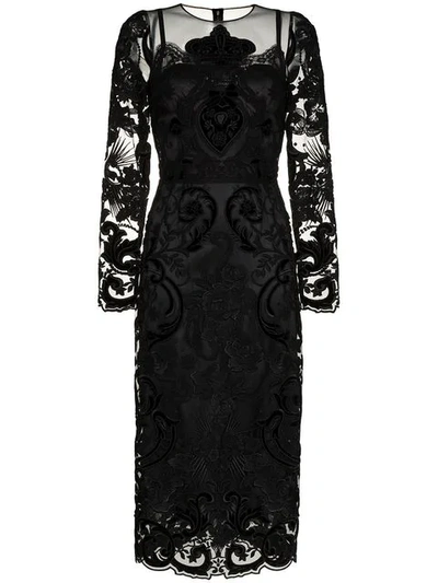Shop Dolce & Gabbana Lace Embellished Silk Midi Dress In Black