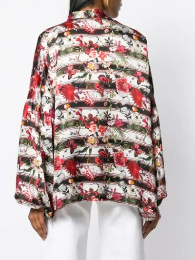 Shop Black Coral Butterfly Print Blouse In Red