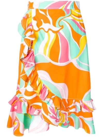 Shop Emilio Pucci Rivera Print Ruffled Skirt - Orange