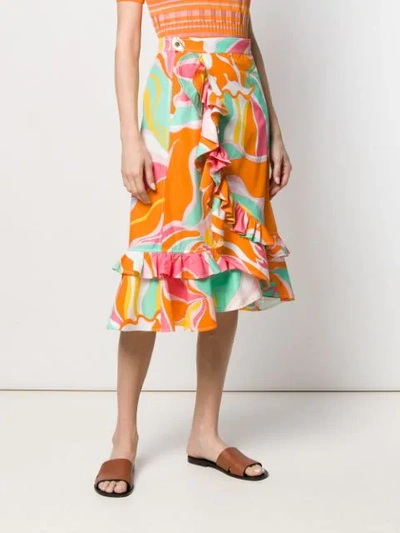 Shop Emilio Pucci Rivera Print Ruffled Skirt - Orange