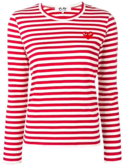 Shop Comme Des Garçons Play Heart Logo Striped T-shirt In Red