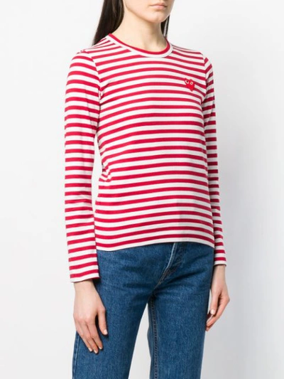 Shop Comme Des Garçons Play Heart Logo Striped T-shirt In Red