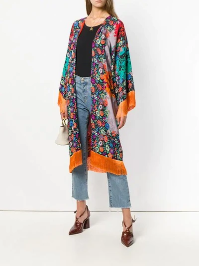 Shop Etro Floral Print Poncho In Yellow